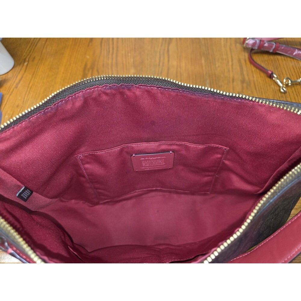 Coach F39527 Elle Hobo Shoulder Brown Signature Coated Canvas Red Leather - Picture 10 of 15